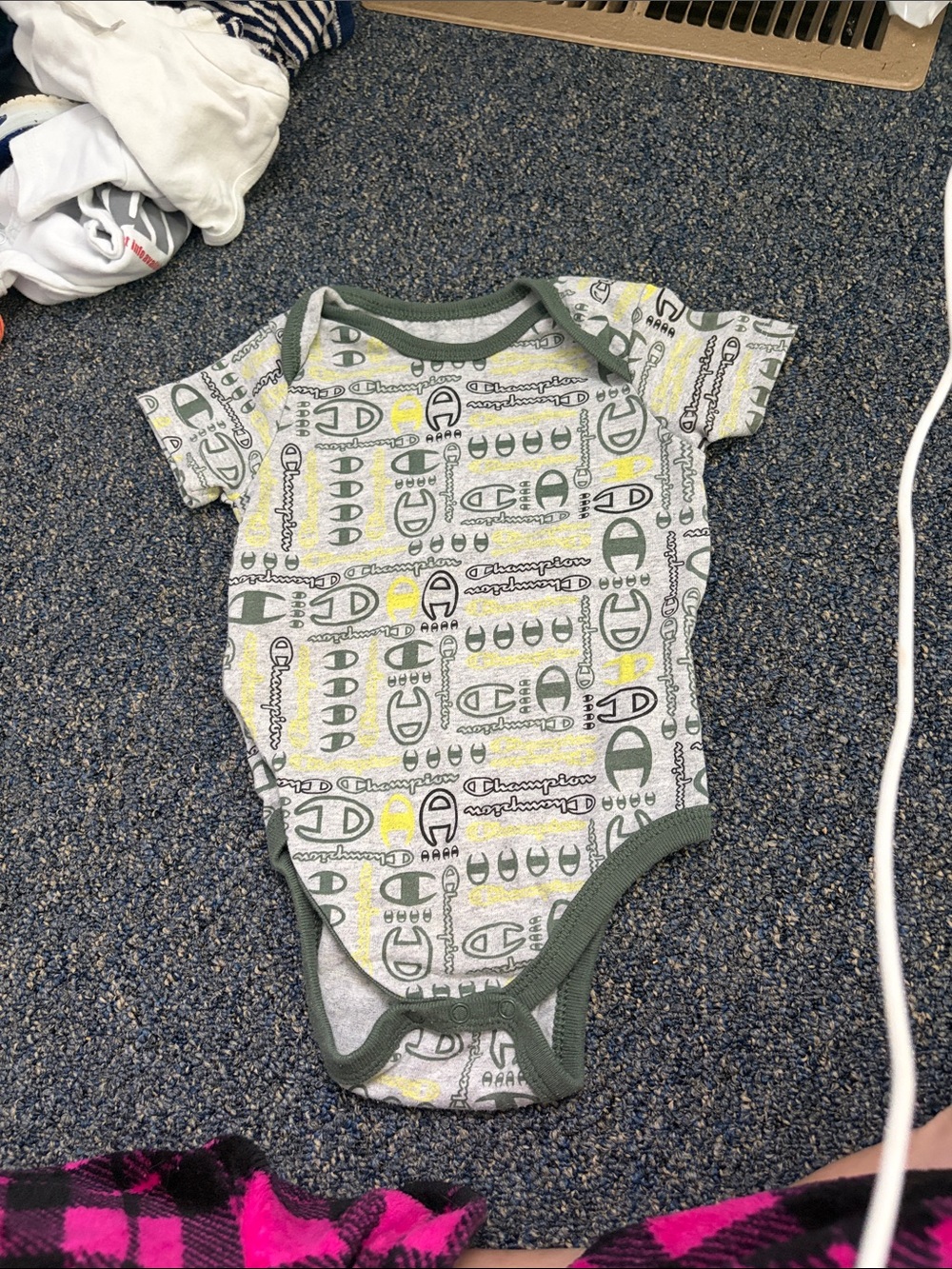 Champion Gray One-Piece with Green Trim and Yellow Logo Accents